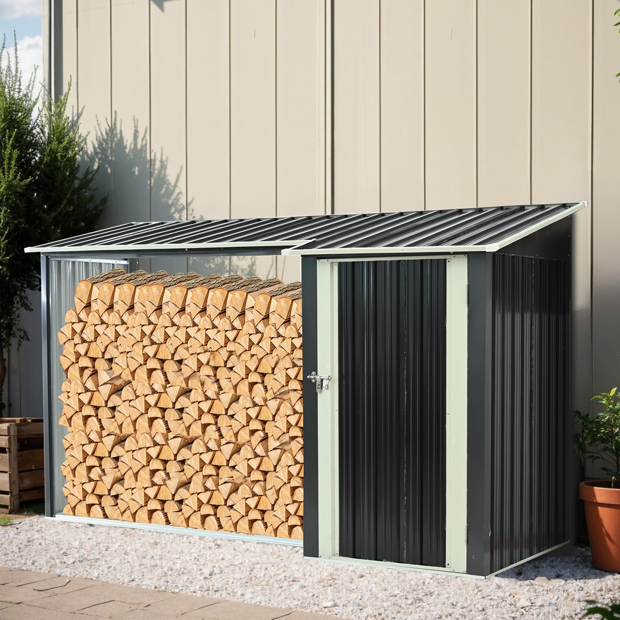 Amazon.co.jp: ログラック 薪ラックと物置セット 屋根付き ログ